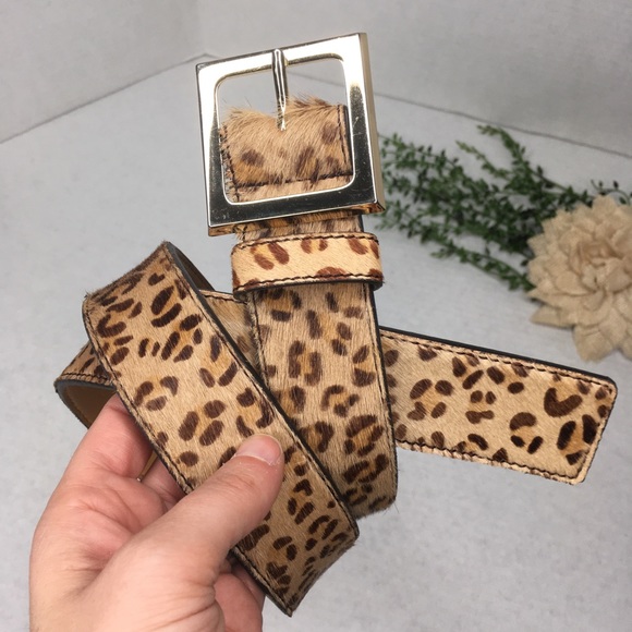 Accessories - Leopard Leather Belt with Silver Buckle Size Med